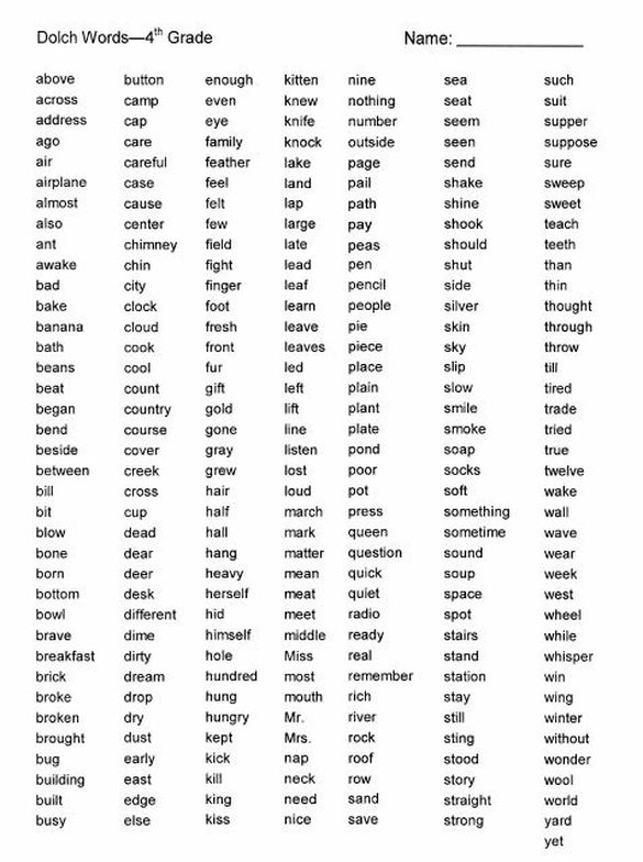 4th grade Dolch Word list found at:  http://www.k12reader.com 